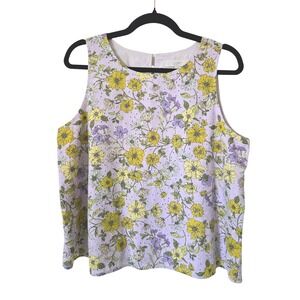 LOFT L Eyelet Peplum Tank Women Lavender Yellow Floral Sleeveless Cotton Top